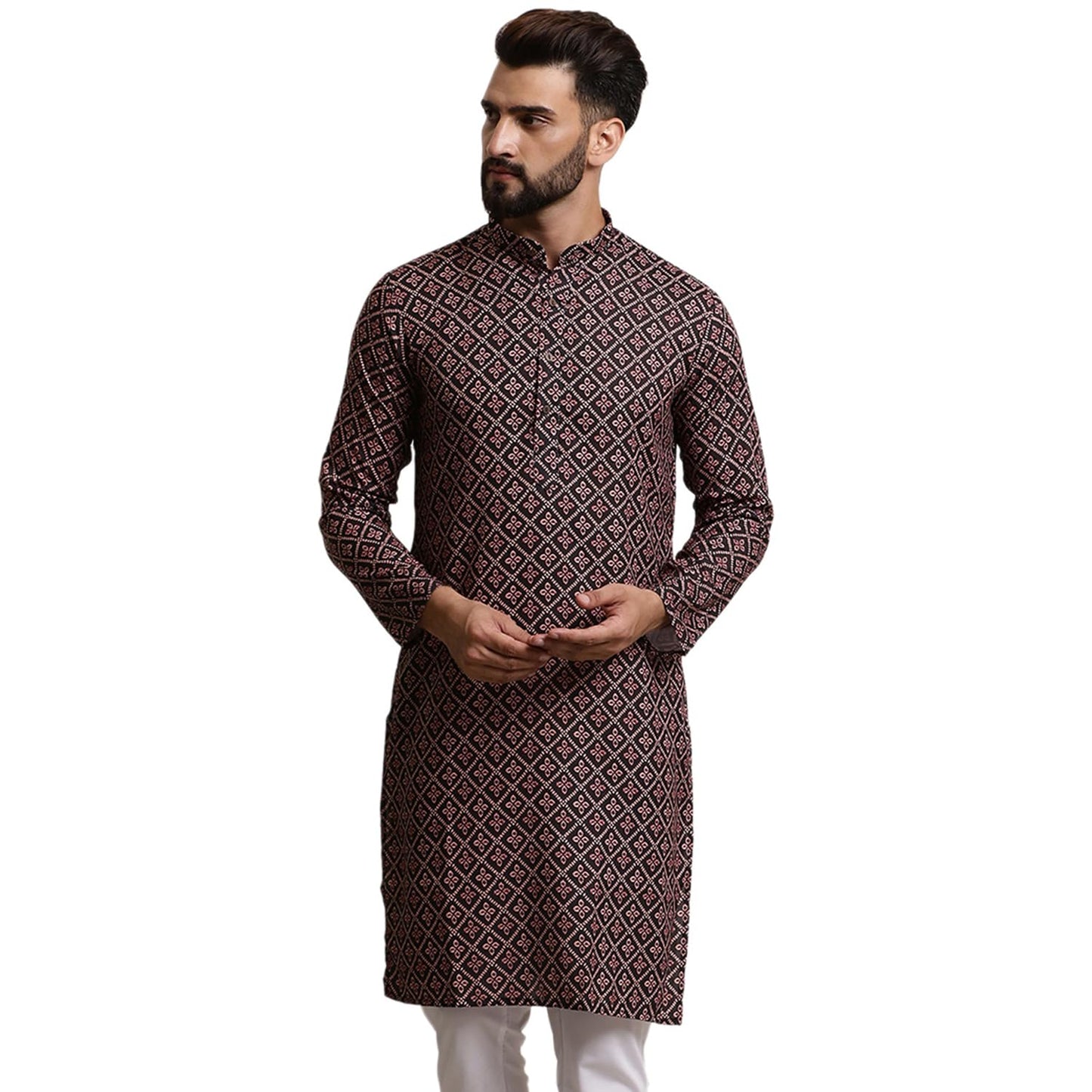 SOJANYA (Since 1958 Men's Pure Cotton Black & Peach Printed Only Long Kurta