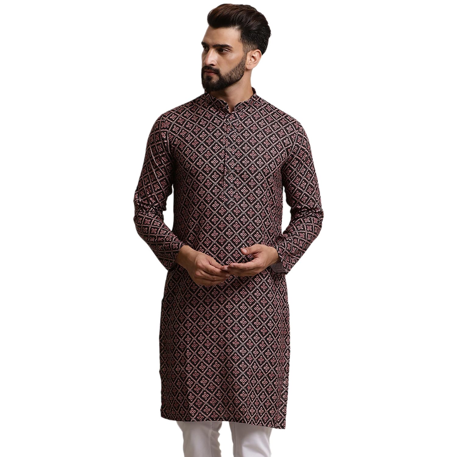 SOJANYA (Since 1958 Men's Pure Cotton Black & Peach Printed Only Long Kurta
