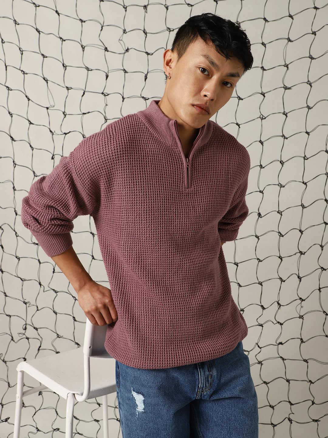 Hubberholme Men Acrylic Knitted Relaxed Fit Round Neck Full Sleeves Sweaters 5 Mauve