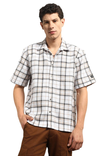 Hubberholme Men Summer Cotton Spread Collar Short Sleeves Oversized Casual Shirt 34