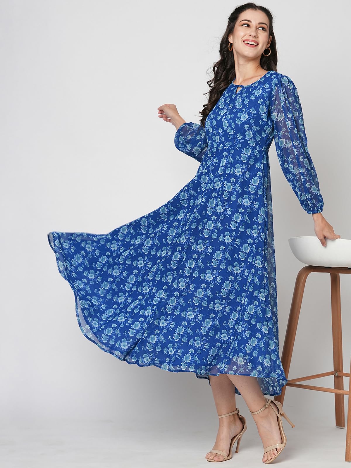 Selvia Western Dress For Women|Georgette Dress For Women|Fit & Flare Dress|Floral Printed Dress For Women|One Piece Dress For Wo