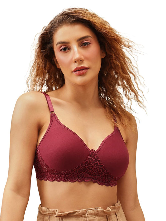 Clovia Womens Cotton Lightly Padded Wire Free T-Shirt, Full-Coverage, Seamless Bra (BR1280P0938C_Red_38C)
