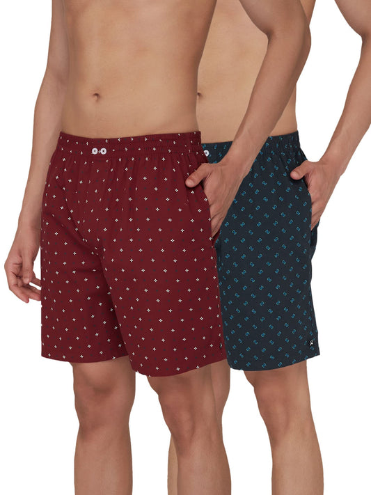 XYXX Mens Super Combed Cotton Astor Boxers with No-Marks Waistband, Comfort Fit |Innerwear for Men in Classic Prints Pack of 2