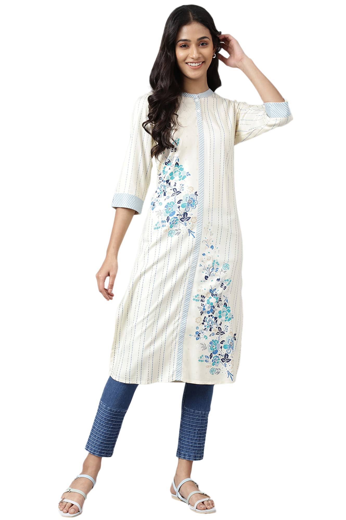 Aurelia Women White Rayon Geometric Printed Straight Kurta_22Aua13362-504134_S