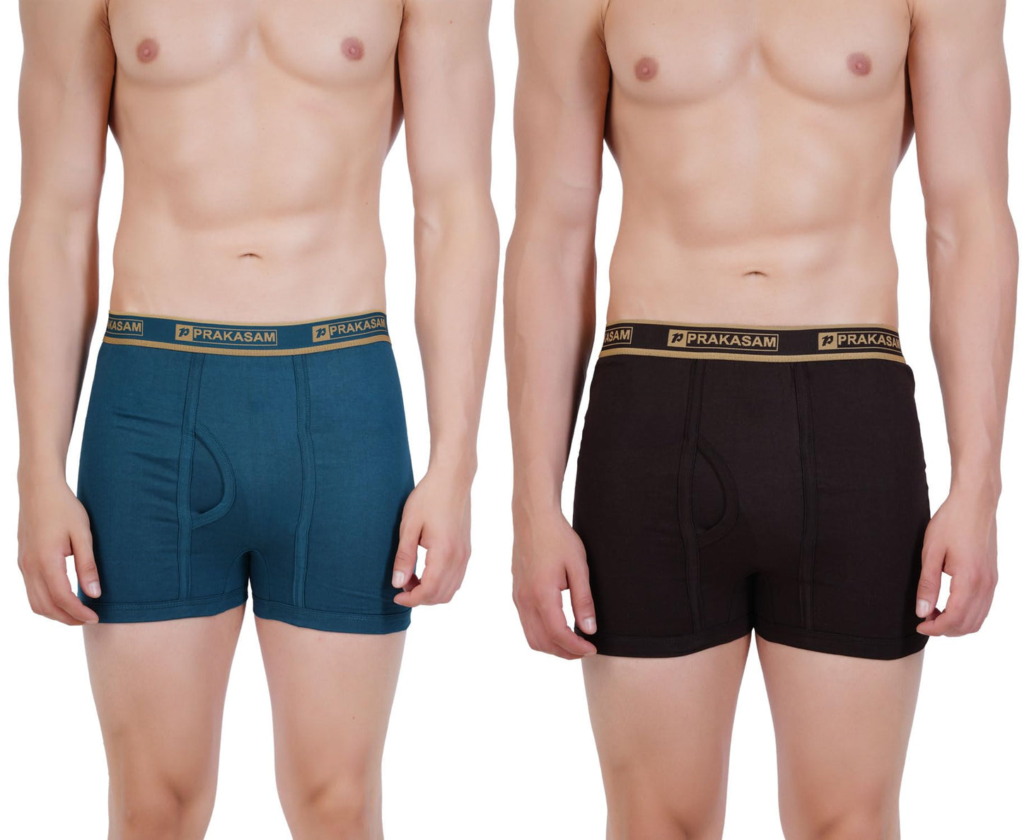 PRAKASAM COTTON -Marlow Mens 100% Pure Combed Cotton Outer Elastic Plain Trunks (Pack of 2)