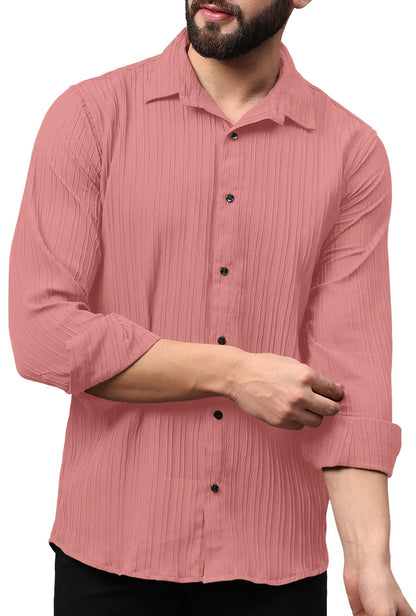 Finivo Fashion MenS Casual Button Down Shirts Long Sleeve Linen Shirt Fashion Textured Beach Summer Shirts Peach