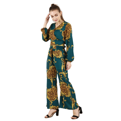 Popwings Casual Gold Chain Printed Green Co-Ord Set For Women | Stylish Western Co-Ord Set For Women | Co-Ord Set For Summer