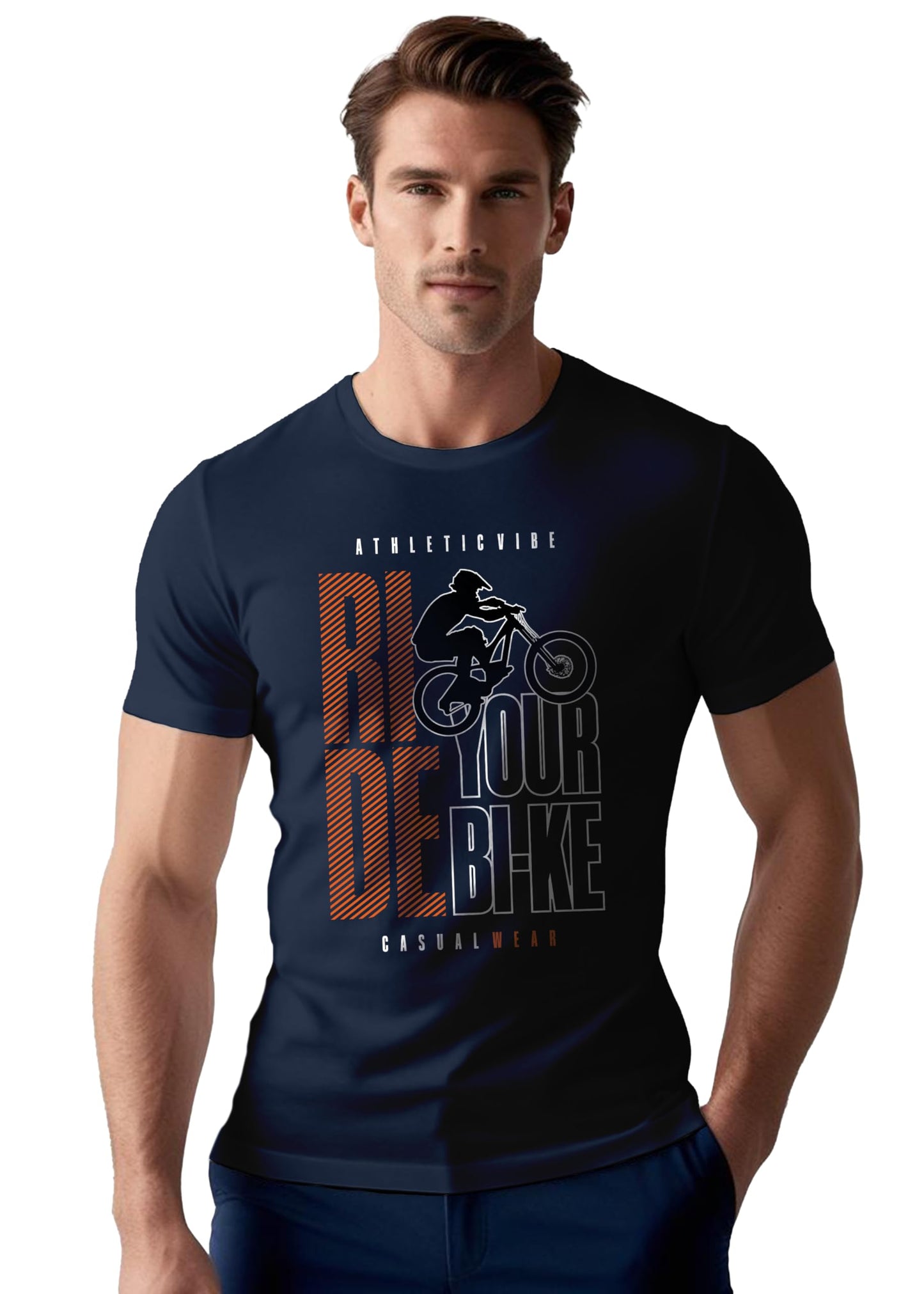 Peppyzone Mens Regular Fit T-Shirt (PZ-RT-Biker 11-15_Navy Blue3