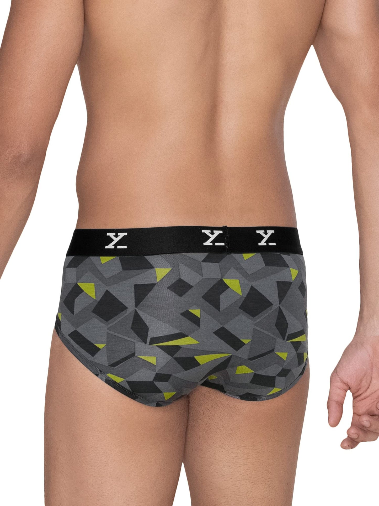 XYXX Mens Modal Slim Geometric Briefs (Pack of 1) (XY_R5_BRF_01_Prism Grey