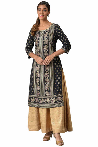 Aurelia Black Geometric Printed Printed Regular Kurta With Sequins