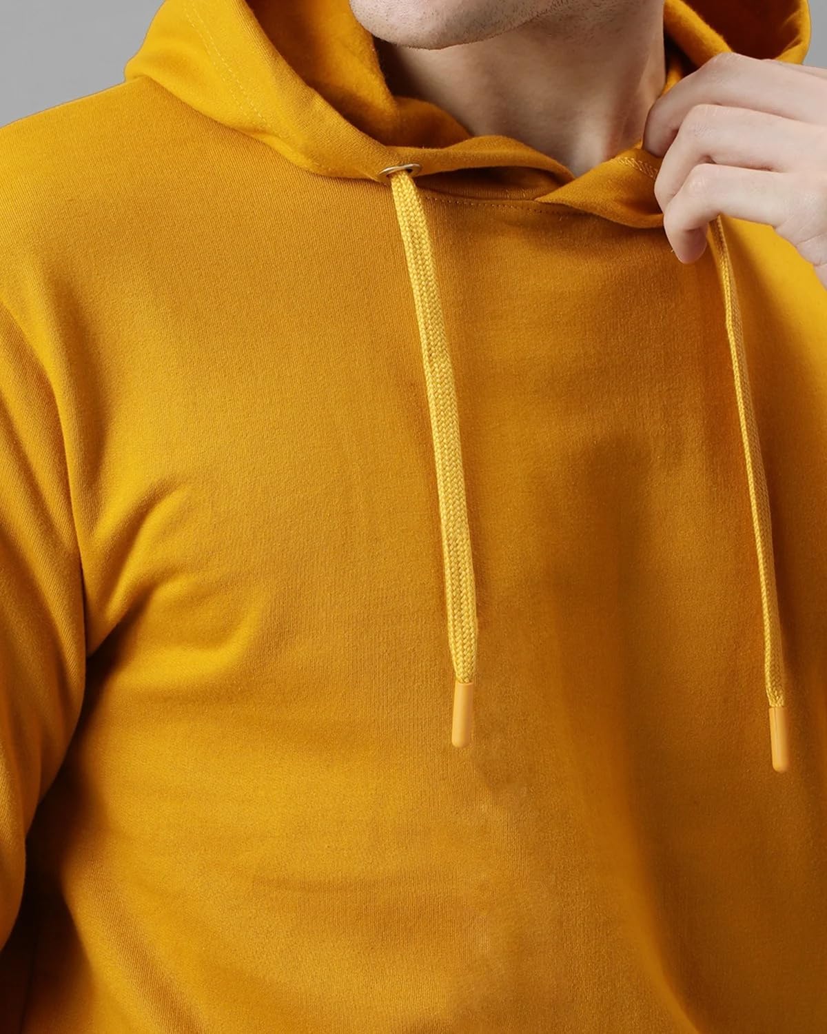 ADRO Mens Cotton Neck Hooded Sweatshirt (H24-PLN-MU_Mustard