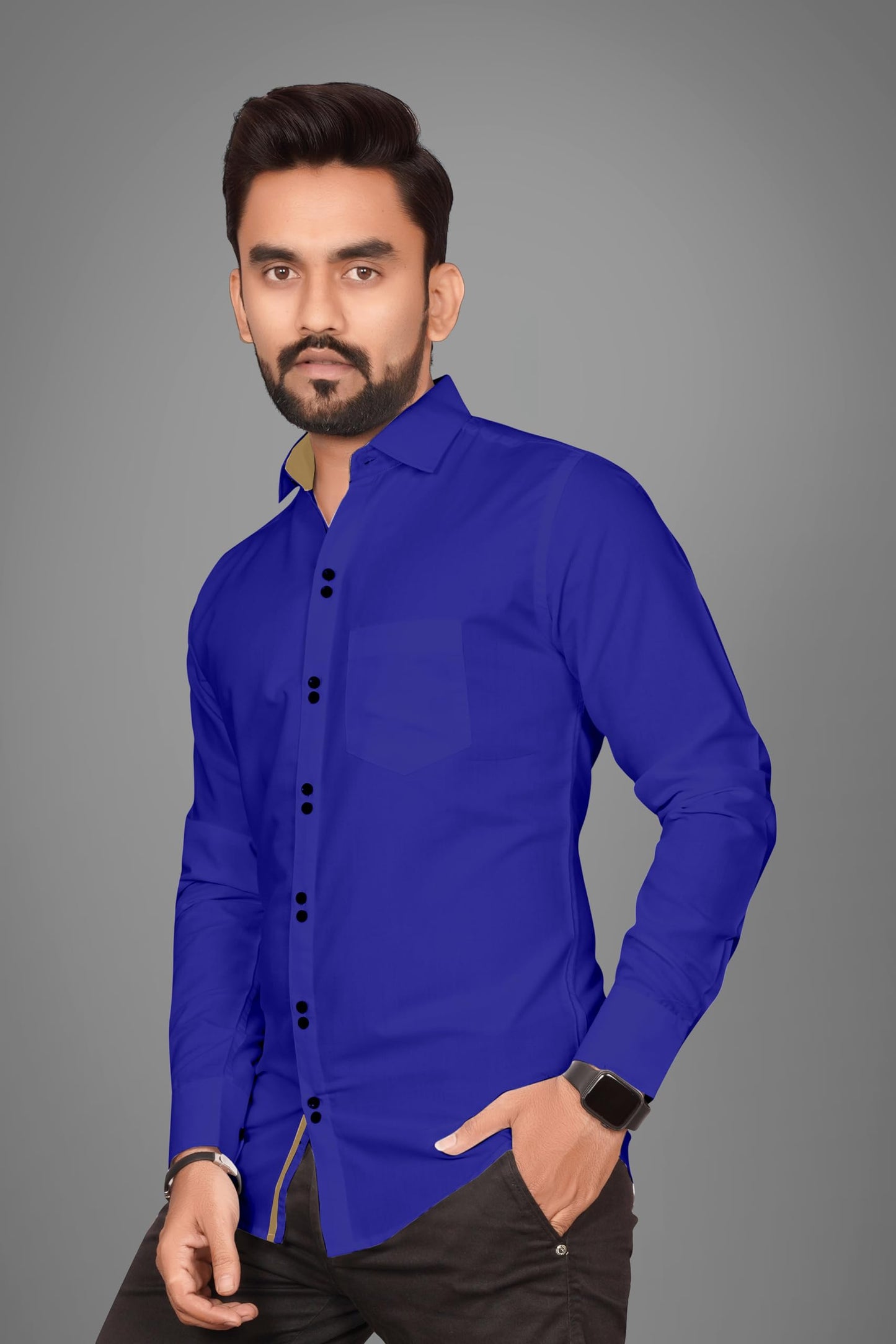 Besix MenS Blue Cotton Blend Full Sleeve Shirt For Man With Tailored Fit Spread Collar And Standard Length - Formal Stylish Wea