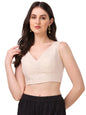 OOMPH! Womens Indian Ethnic Wear Designer Leaf Pattern V Neck Sleeveless Cotton Off-White Blouse for Saree or Lehnga and Blouse