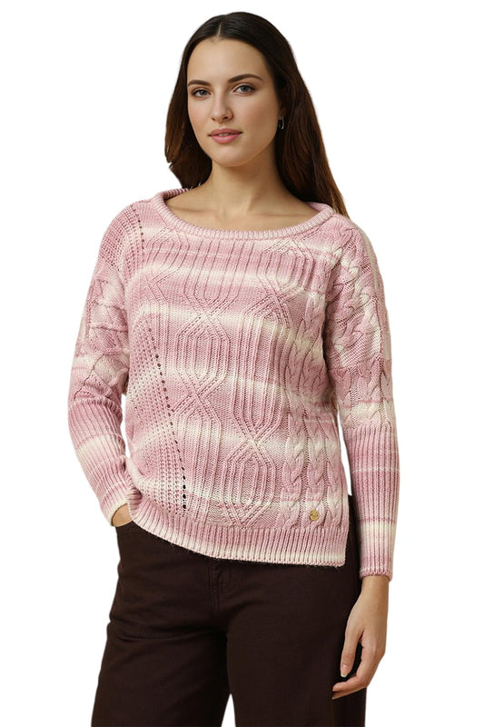 Allen Solly Women Regular Fit Striped Casual Full Sleeve Sweater