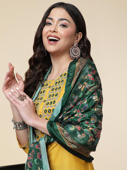 Shiv Textiles Silk Embroidered Kurta Set For Women (224-Yellow-Xxl)