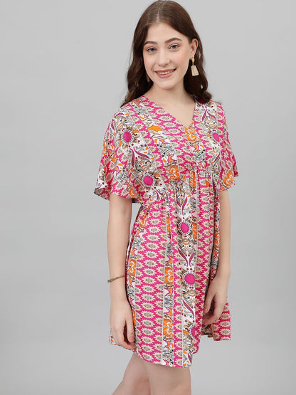 Kotty WomenS Fit And Flare Printed Crepe Multicolor Dress
