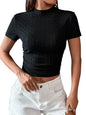 Sugathari Girls & Womens Black Casual Semitransparent Cropped High-Neck Lace Trim Ladies T-Shirt, Short Sleeve Schiffli Crop T