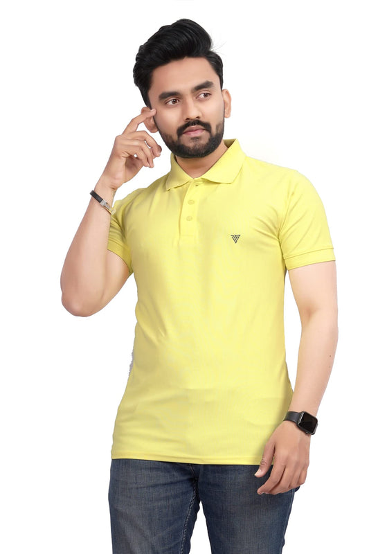 More & More MenS Solid Regular Fit Polo Lemon