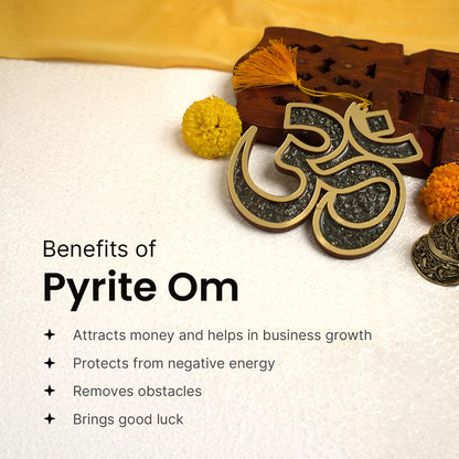 Astrotalk Pyrite Om Wall Hanging 13x13cm | Vastu Wall Decor Item with Natural Pyrite Stone | For Wealth, Protection & Positive Energy | Home Decor for Living Room, Bedroom & Mandir