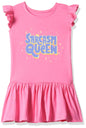 T2F Girls Cotton A-Line Knee-Length Casual Dress Pink