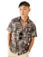 The Souled Store Official Batman: 1989 Men and Boys Short Sleeve Collared Neck Button Down Grey All Over Print Cotton Summer Shi