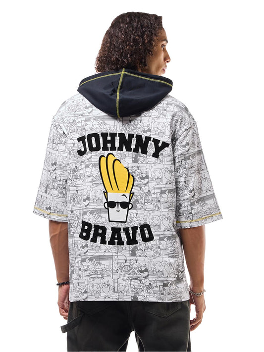 Bewakoof Heavy Duty 1.0 Cartoon Network Merchandise Mens Printed Oversized Fit Half Sleeve Hooded Neck Cotton T-Shirt_627879_Wh