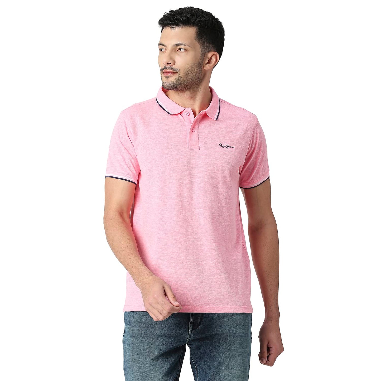 Pepe Jeans Booster Solid Stretch Slub Mel Polo, Pink, L