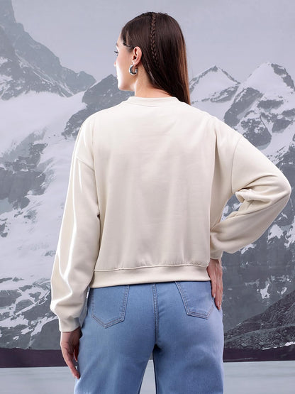 Kotty WomenS Fleece Sweatshirt Solid Pattern With Classic Round Neck(White,Xl)