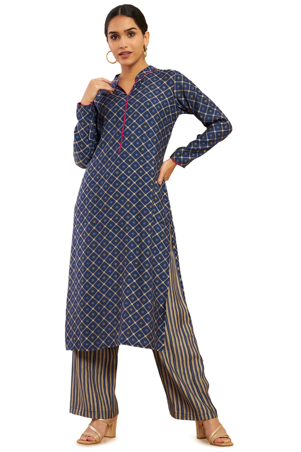 Soch Women Dark Blue Crepe Printed Salwar Suit