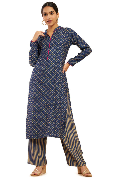 Soch Women Dark Blue Crepe Printed Salwar Suit
