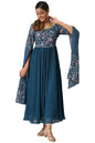 Aurelia Blue Foil Print Regular Kurta for Women