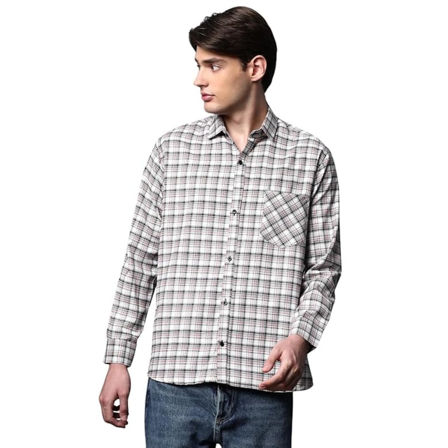 Brown Culture MenS Cotton Blend Checkered Shirt With Spread Collared Full Sleeves Standard Length And Button Down Closure Type|