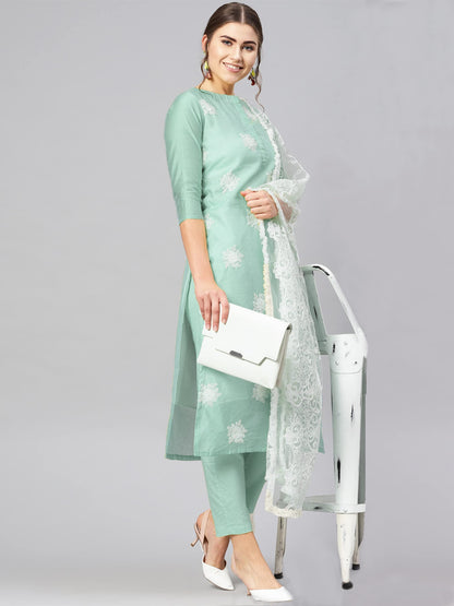 ANNI DESIGNER Cotton Women Casual Style Kurta With Pant & Dupatta