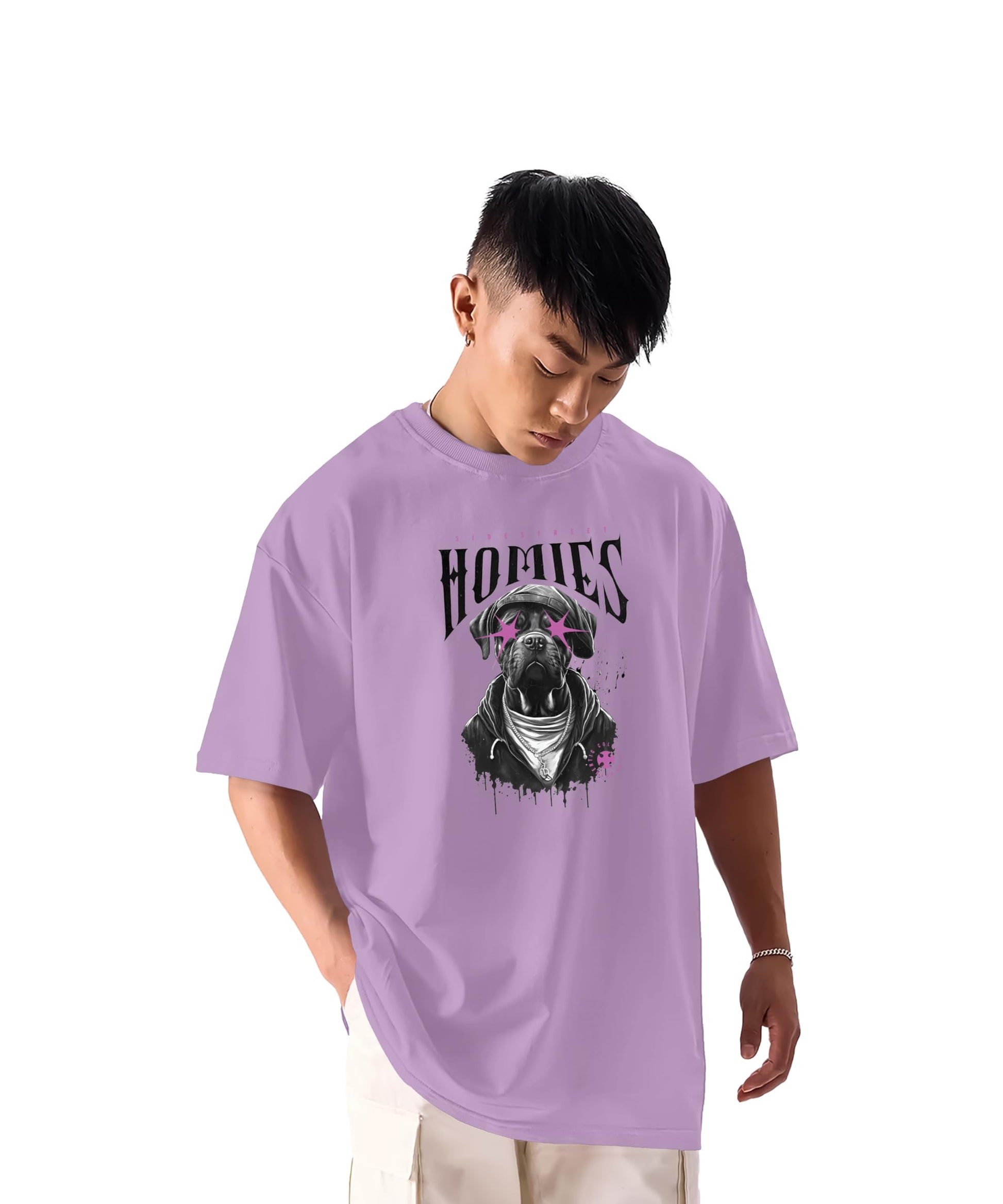 SHODOX Mens 100% Cotton Oversized Half Sleeve Tshirt for Men - Drop Shoulder Front and Back Printed Round Neck Tshirts, Relaxed