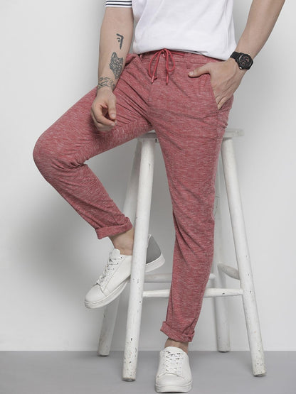 The Indian Garage Co Men Slim Fit Solid Mid-Rise Jogger Trousers Red