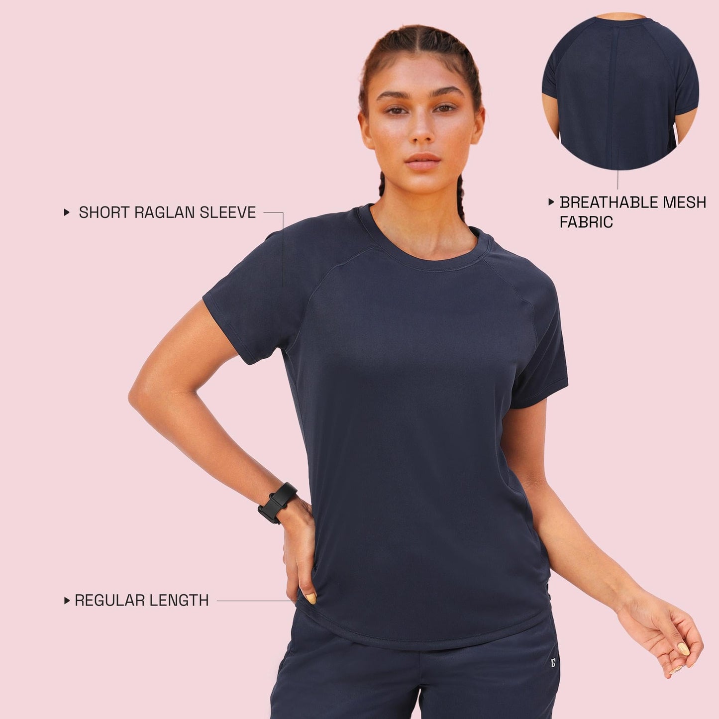 Enamor Womens Solid Relaxed Fit T-Shirt (A314_Navy