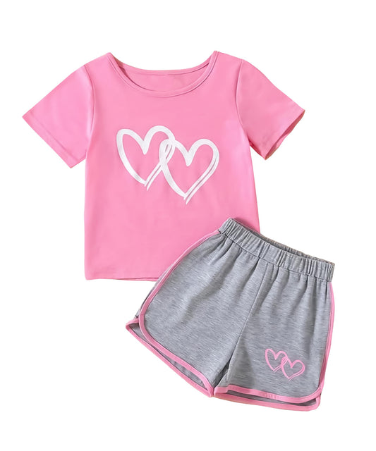 Kyda KidsGirls Cotton Printed Pink Tshirt And Shorts Set (Pack Of 1)