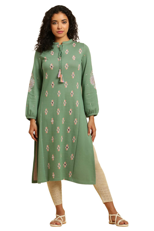 W for Woman Women's Polyester Geometric Kurta & Tight