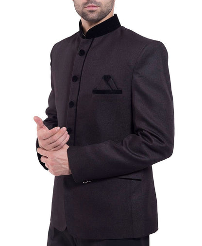 WINTAGE Mens Rayon Cotton Bandhgala Festive Black Nehru Mandarin Blazer