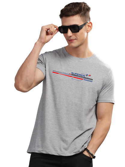 ADRO Men's Graphic Printed 100% Cotton T-Shirt - Regular Fit, Printed T-Shirts for Men (RN24-RAC-GR_Grey)