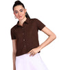 POPWINGS Women Casual Brown Rimjhim Solid Shirt