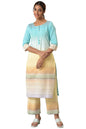 Aurelia Women Blue Yarn-Dyed Round Neck Kurta With Yellow Pants