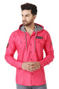 Besix MenS Pink Tailored Fit Cotton Blend Shirt For Man With Hoodie - Casual Long Sleeve Shirt With Pockets - Patch Detail For