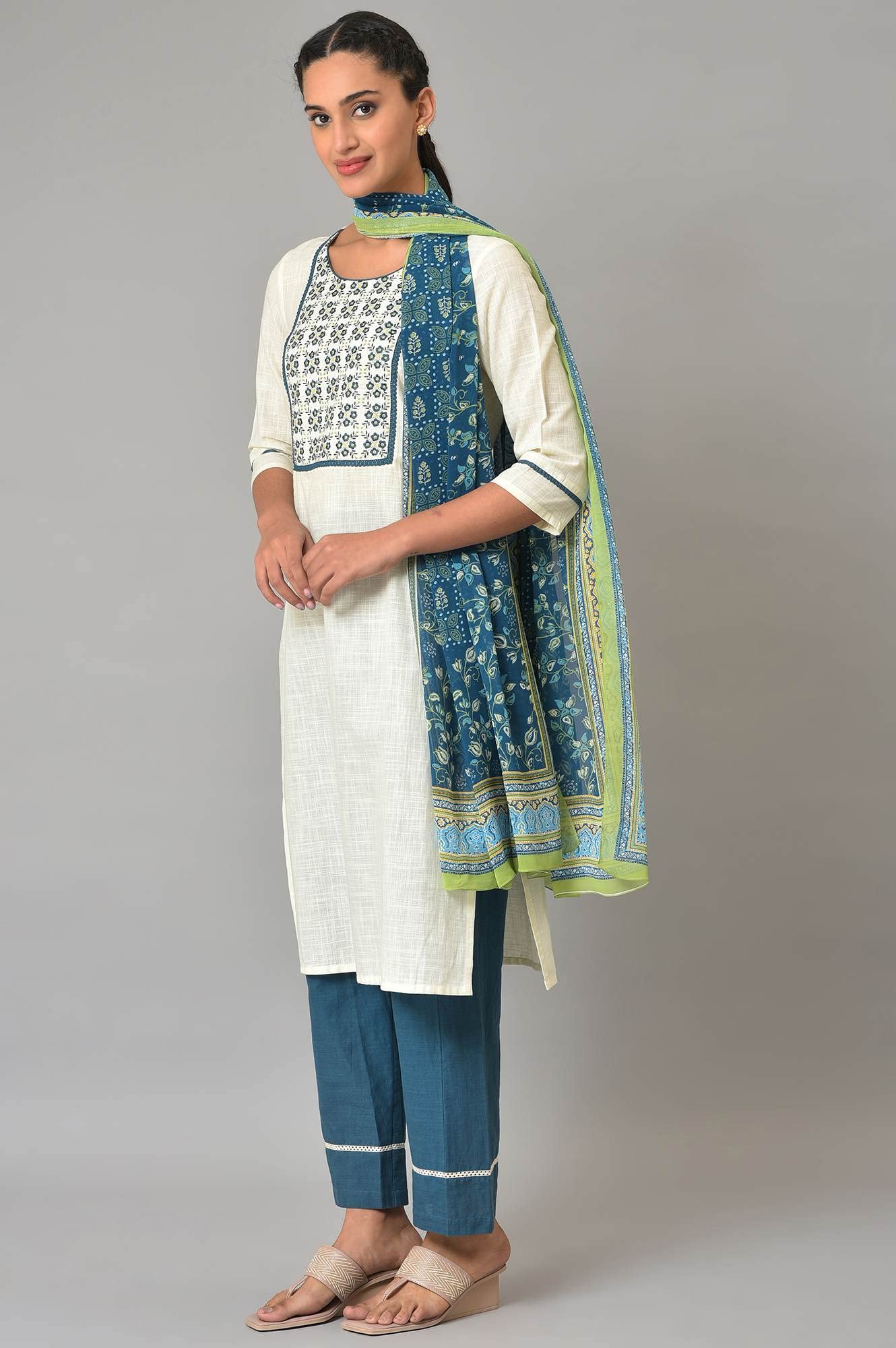 Aurelia Women Cotton Kurta Trouser with Dupatta Set