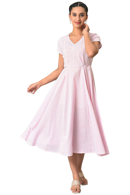 Purple Stripes V-Neck Summer Dress