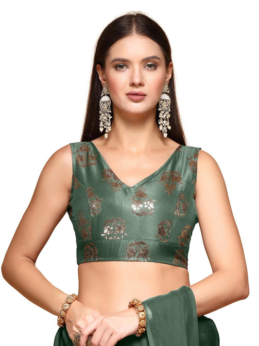 OOMPH! Readymade Blouse for Women, Brocade, Sleeveless, V-Neck, rbbl679