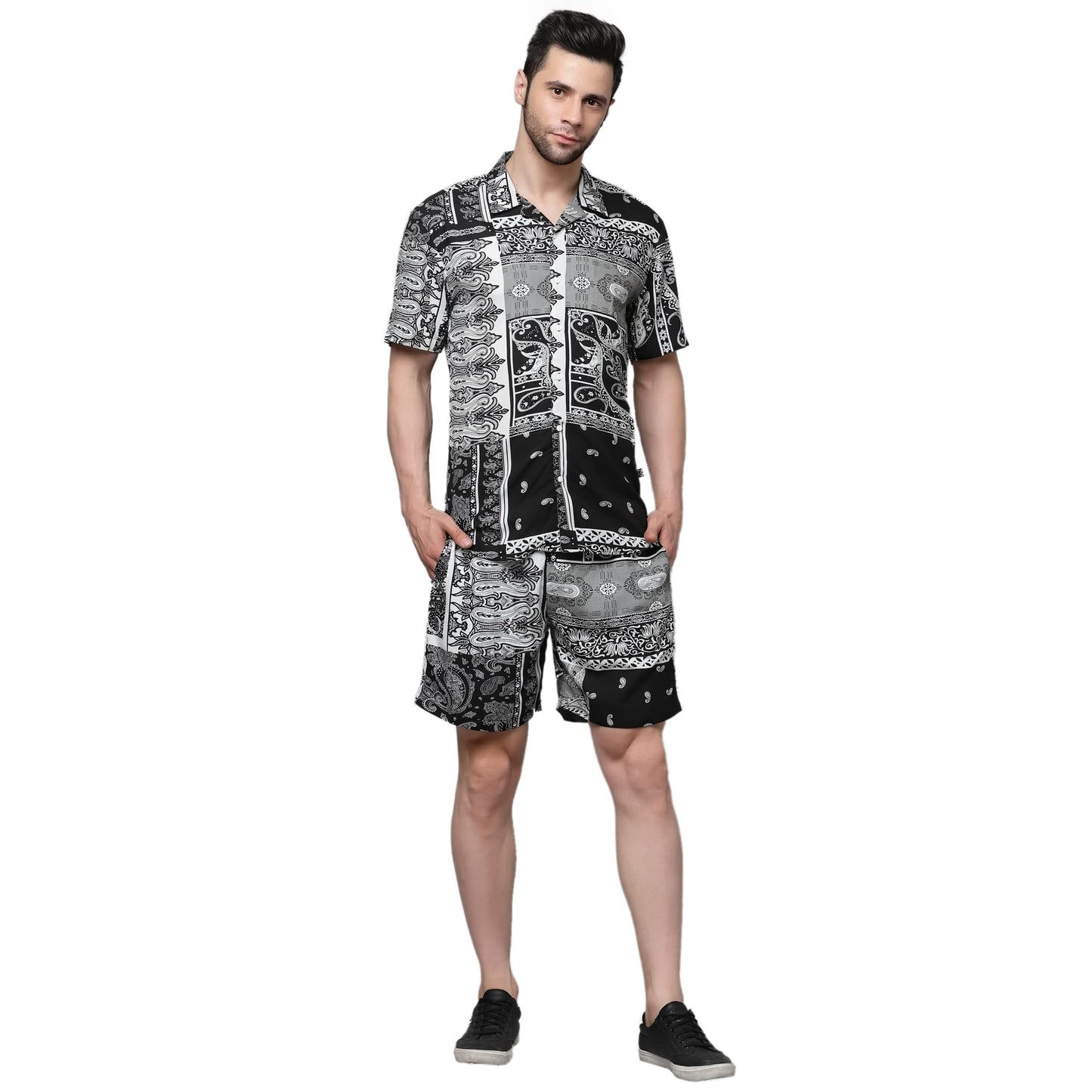 Rigo Printed Co-Ord Set For MenS | Casual Shirt & Shorts Night Suit Set | Lounge-Wear Nightdress Pajama Set For MenS | Night W