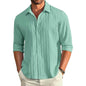 Deelmo MenS Button Down Dress Shirts Textured Long Sleeve Casual Hawaiian Beach Shirt Sea Green