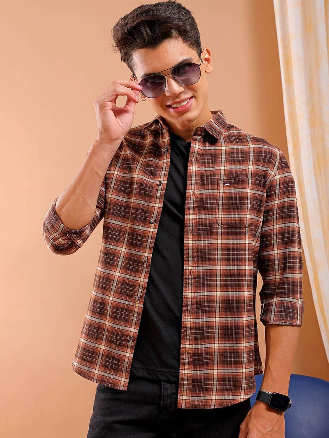 The Indian Garage Co Mens Slim Fit Shirt (1223-SHBCYD-04-01_Brown