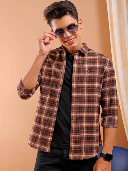 The Indian Garage Co Mens Slim Fit Shirt (1223-SHBCYD-04-01_Brown
